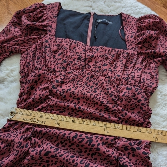 Zara animal print ruffled ruched mini dress medium - Picture 10 of 16